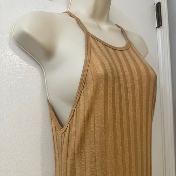 Jonathan Simkhai Women’s Size M Tan Ribbed Knit Maxi Dress High Neck Side Slit - Picture 4 of 11